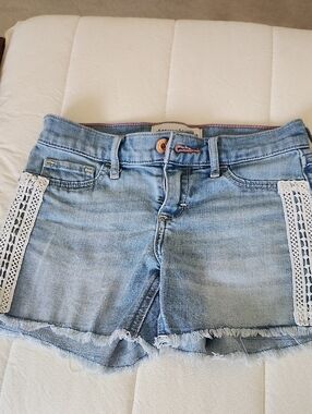 abercrombie kids Light Blue Denim Shorts with White Crochet Trim
